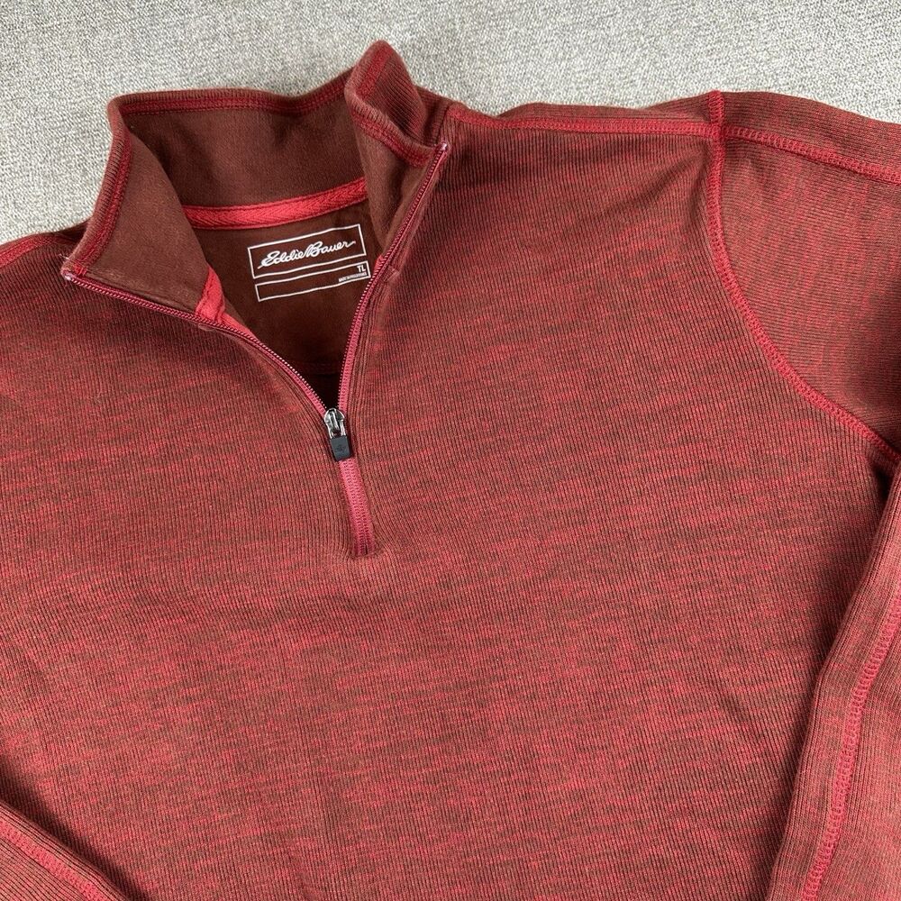 Eddie Bauer 1/4 Zip Pullover Mens TL Large Tall Burgundy Red Heather Fleece Swtr